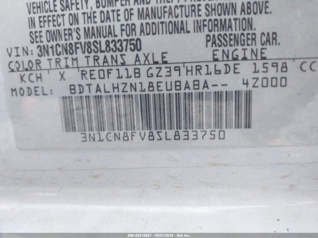 3N1CN8FV8SL833750 Nissan Versa 1.6 Sr