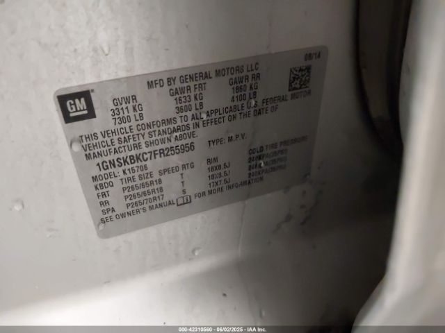 1GNSKBKC7FR255956 Chevrolet l83 - vvt, active fuel management, aluminum