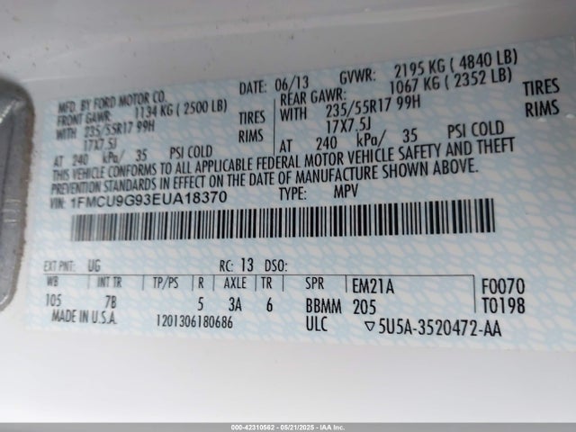 1FMCU9G93EUA18370 Ford ESCAPE SE