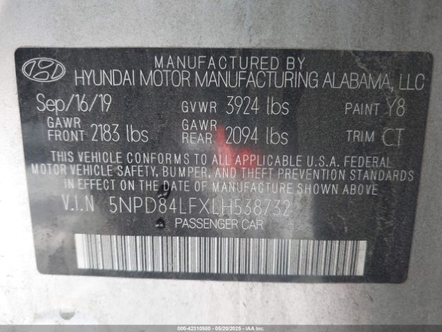 5NPD84LFXLH538732 Hyundai ELANTRA SEL