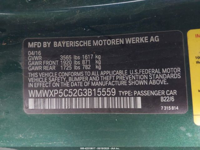 WMWXP5C52G3B15559 Mini Hardtop Cooper