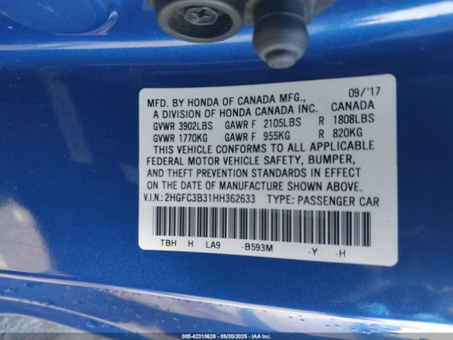 2HGFC3B31HH362633 Honda Civic Ex-t