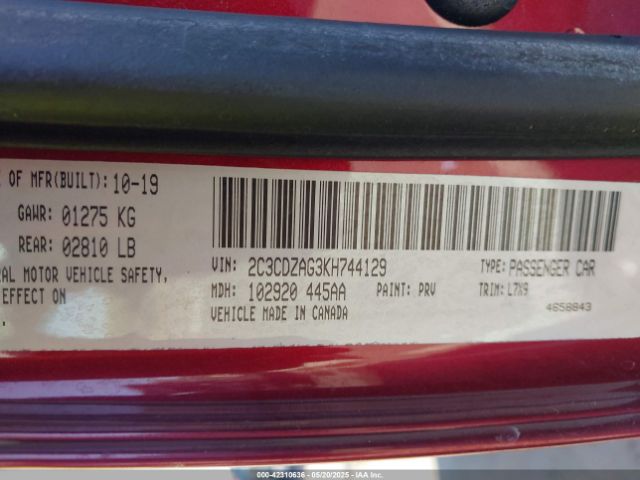 2C3CDZAG3KH744129 Dodge Challenger Sxt
