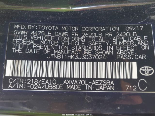 JTNB11HK3J3037024 Toyota CAMRY SE