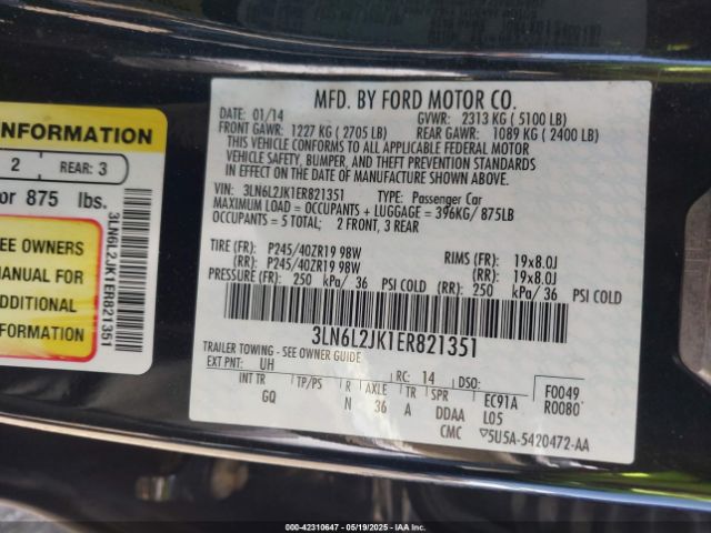 3LN6L2JK1ER821351 Lincoln MKZ