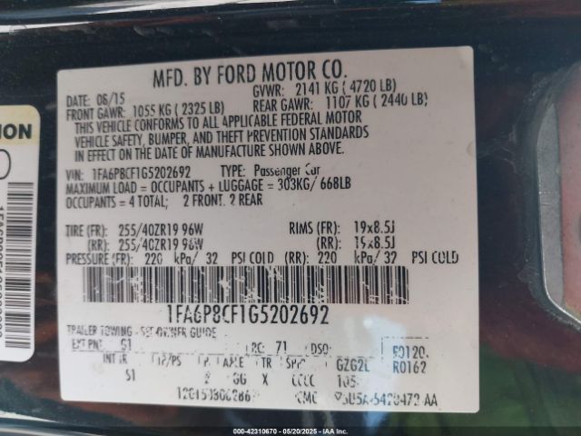 1FA6P8CF1G5202692 Ford Mustang Gt Premium