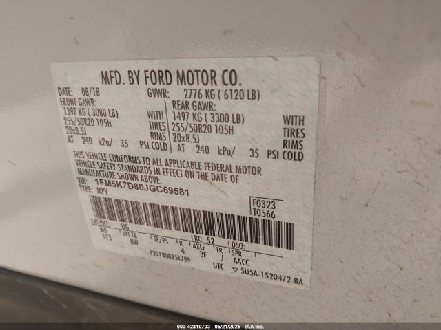 Ford 3.5l ti-vct 2018 1FM5K7D80JGC69581 Image 9