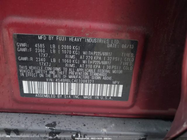 4S4BRBLC4E3208321 Subaru Outback 2.5i Limited