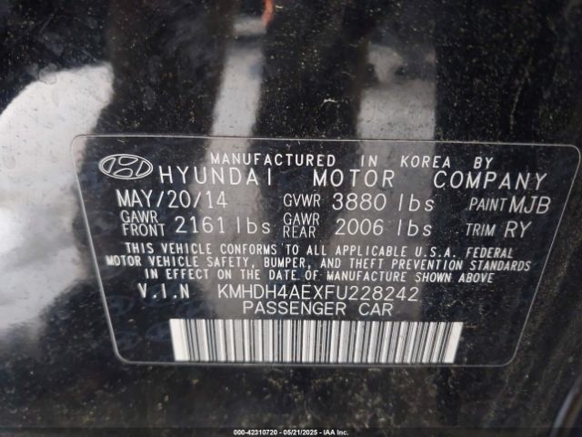 KMHDH4AEXFU228242 Hyundai ELANTRA SE