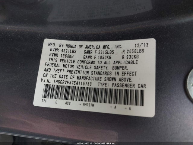 1HGCR2F57EA115750 Honda Accord Sport
