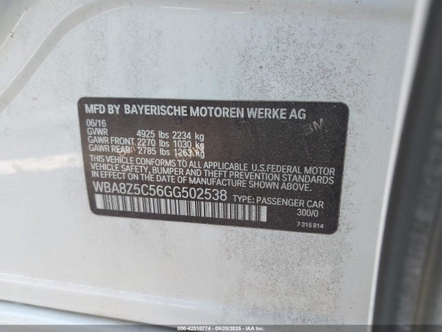 WBA8Z5C56GG502538 BMW 2016