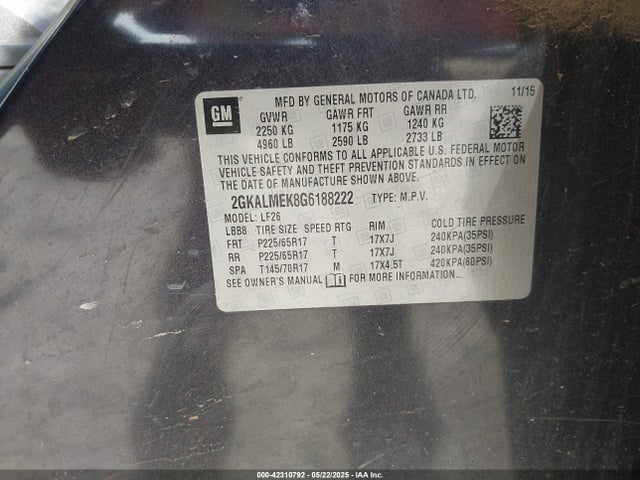 2GKALMEK8G6188222 GMC lea - e85 max, aluminum