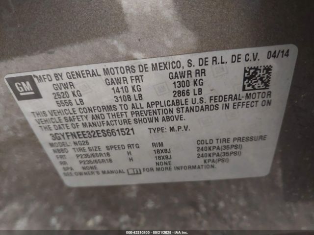 3GYFNEE32ES661521 Cadillac Srx Luxury Collection