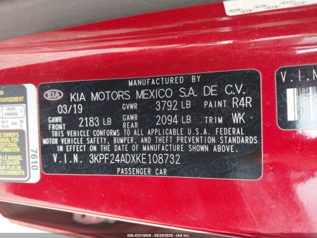 3KPF24ADXKE108732 KIA mpi nu