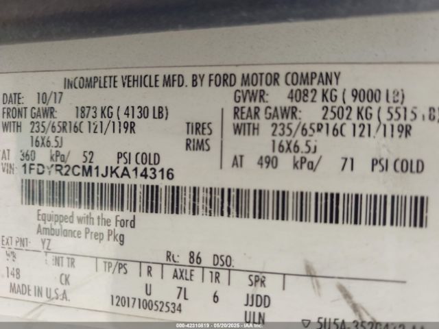 1FDYR2CM1JKA14316 Ford Transit-250