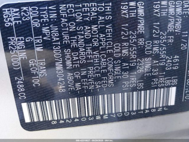 JN8AT3DD7MW304248 Nissan Rogue