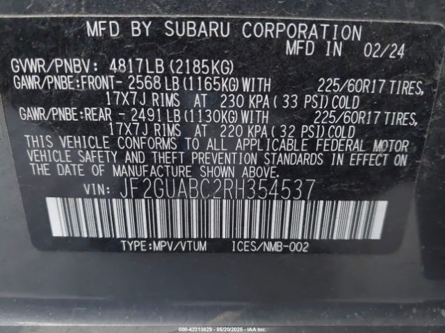 JF2GUABC2RH354537 Subaru Crosstrek