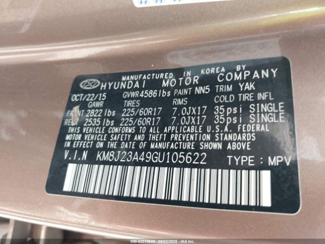 KM8J23A49GU105622 Hyundai TUCSON SE