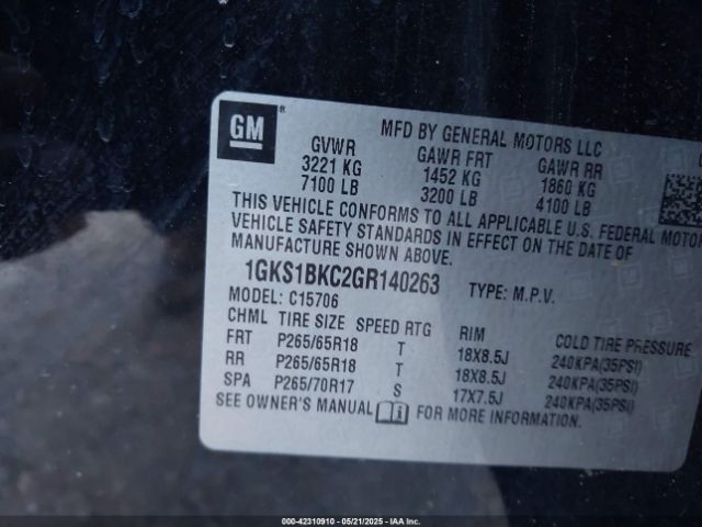 2016 GMC YUKON 1GKS1BKC2GR140263 Photo 8
