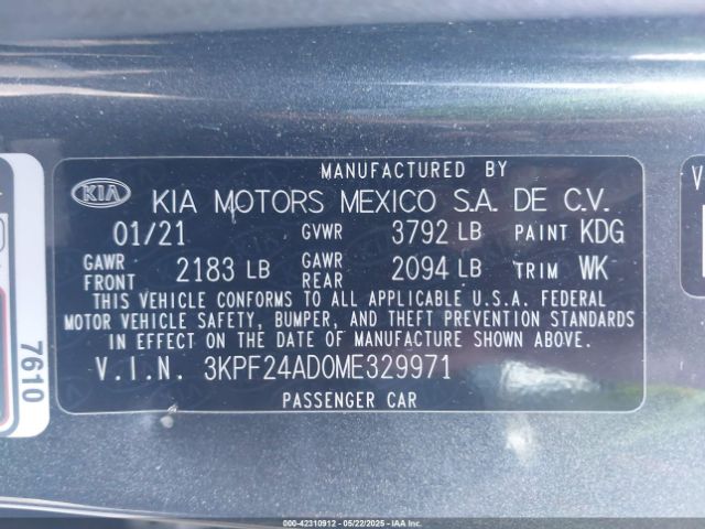 3KPF24AD0ME329971 KIA Forte Lxs