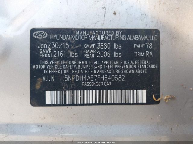 5NPDH4AE7FH640682 Hyundai Elantra Limited