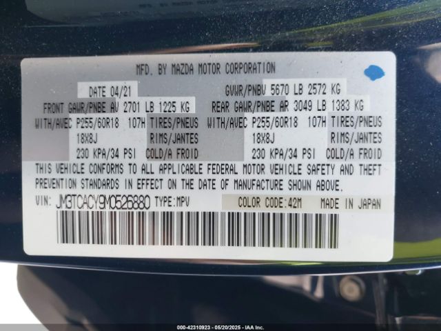 JM3TCACY9M0526880 Mazda Cx-9 Touring