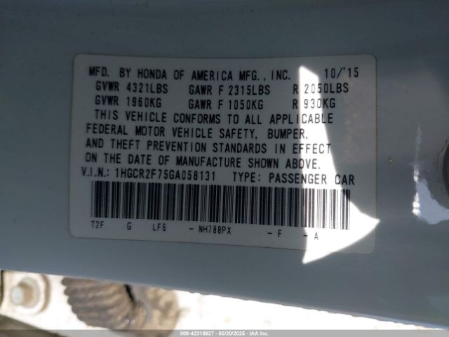 1HGCR2F75GA058131 Honda ACCORD EX