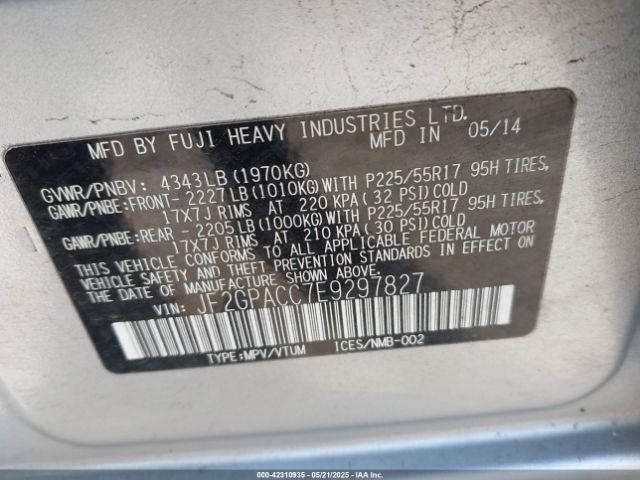 JF2GPACC7E9297827 Subaru Xv Crosstrek 2.0i Premium