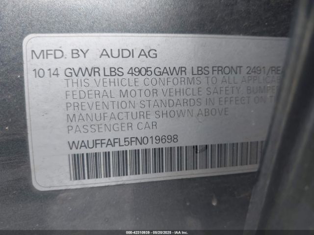 WAUFFAFL5FN019698 Audi A4 2.0t Premium