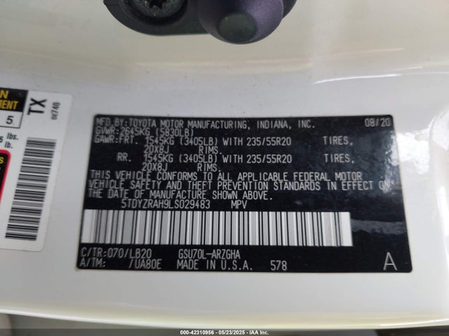 5TDYZRAH9LS029483 Toyota 2gr-fks