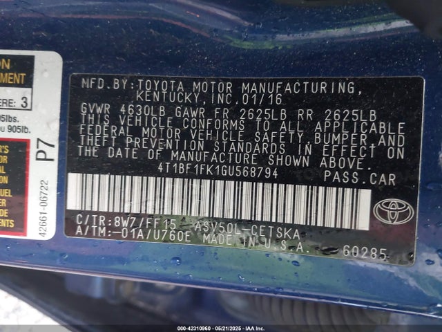 Toyota CAMRY SE 2016 4T1BF1FK1GU568794 Image 9