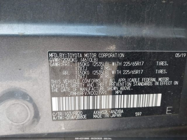 JTMH1RFV7KD027991 Toyota RAV4 LE