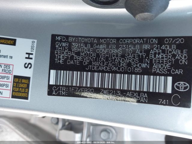 JTDEAMDE9MJ010185 Toyota Corolla Hybrid Le