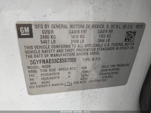 2012 CADILLAC SRX 3GYFNAE33CS557058 Photo 8