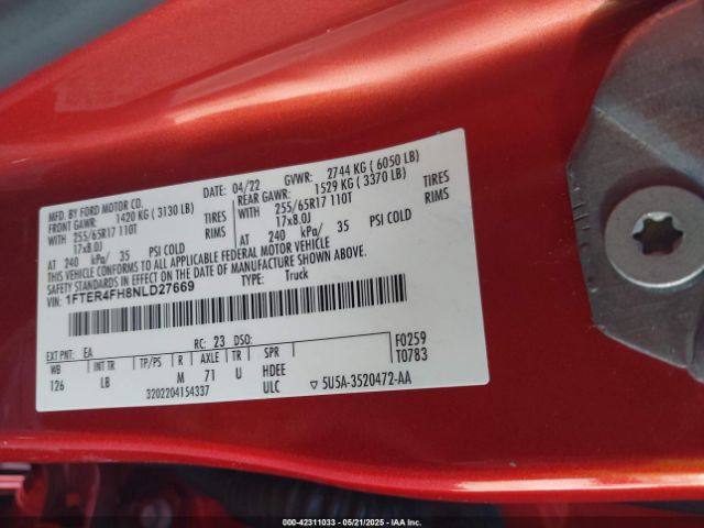 1FTER4FH8NLD27669 Ford Ranger Xlt