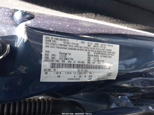 1FADP3N29JL247516 Ford 2.0l gdi