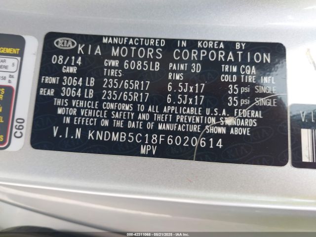 KNDMB5C18F6020614 KIA SEDONA LX