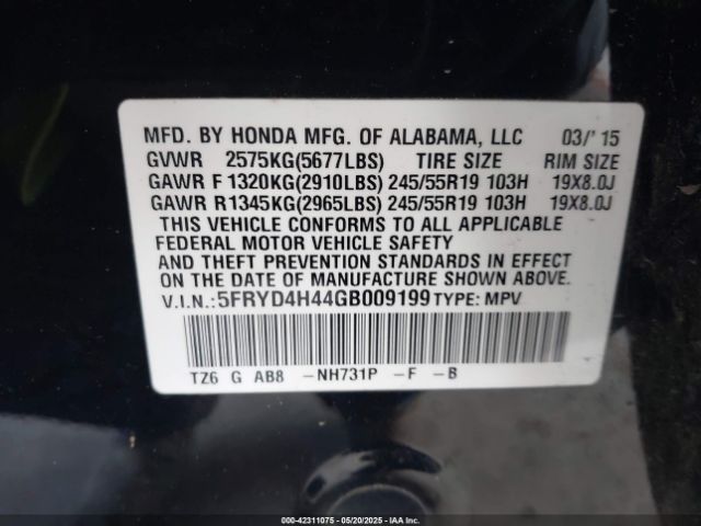 5FRYD4H44GB009199 Acura Mdx Technology   Acurawatch Plus Packages/technology Package