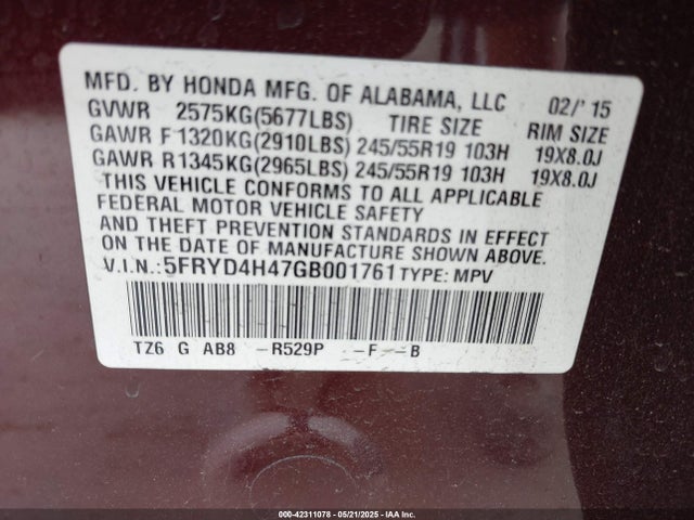 5FRYD4H47GB001761 Acura Mdx Technology   Acurawatch Plus Packages/technology Package