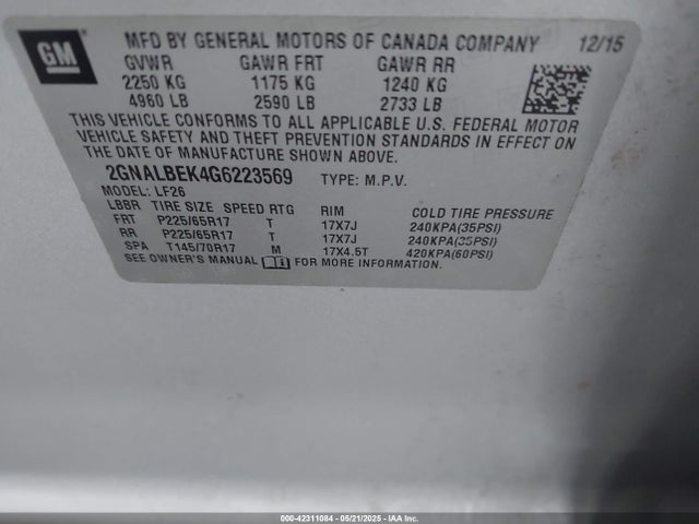 2GNALBEK4G6223569 Chevrolet lea - e85 max, aluminum