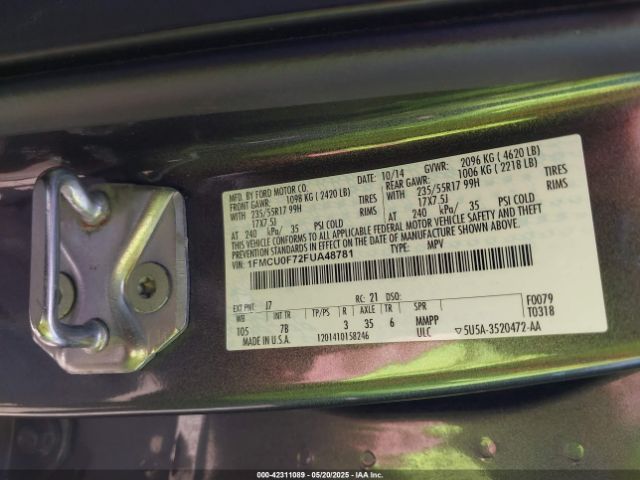 1FMCU0F72FUA48781 Ford ESCAPE S