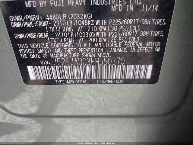 Subaru 2.5na u5 2015 JF2SJADC3FH550370 Image 9