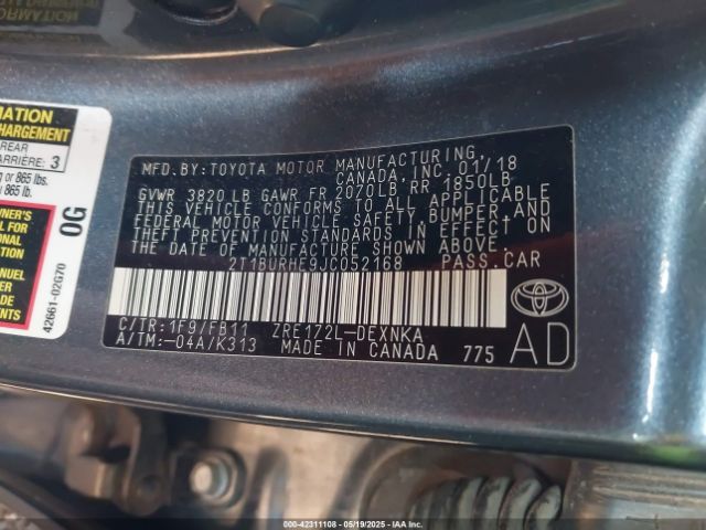 2T1BURHE9JC052168 Toyota COROLLA LE