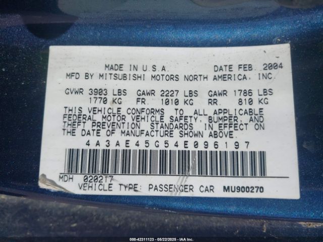 2004 MITSUBISHI ECLIPSE SPYDER 4A3AE45G54E096197 Photo 8