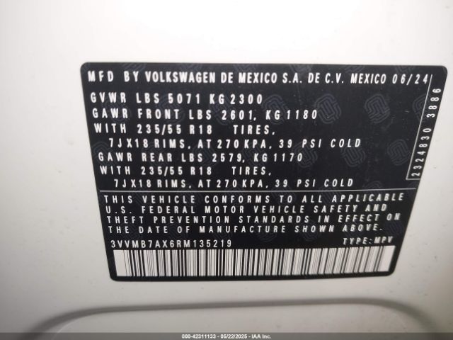3VVMB7AX6RM135219 Volkswagen Tiguan 2.0t Se/2.0t Wolfsburg Edition