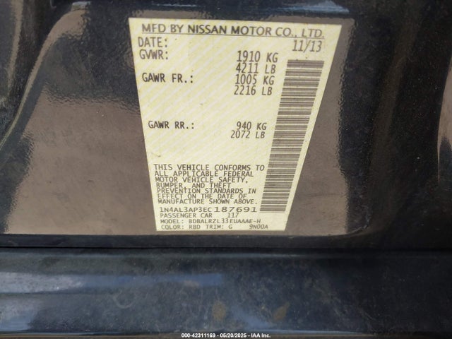 1N4AL3AP3EC187691 Nissan Altima 2.5 S