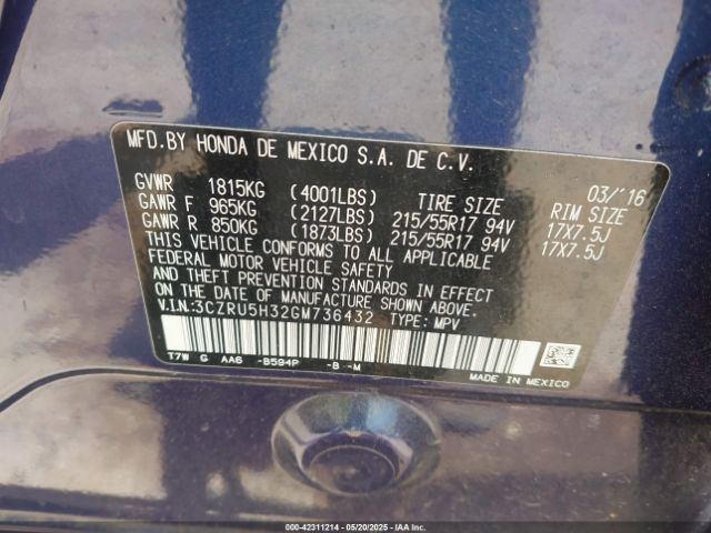 3CZRU5H32GM736432 Honda HR-V LX