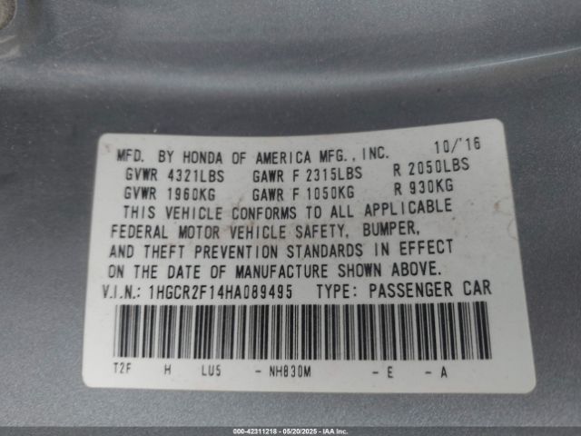 1HGCR2F14HA089495 Honda Accord Sport Se