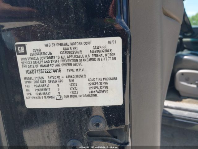 2002 GMC ENVOY 1GKDT13S722274416 Photo 8