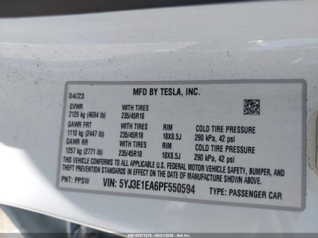 2023 TESLA MODEL 3 5YJ3E1EA6PF550594 Photo 8